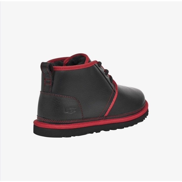 UGG Men’s Neumel Leather Shearling Low Chukka Ankle Boots (Black & red) Size 8 - Picture 6 of 12